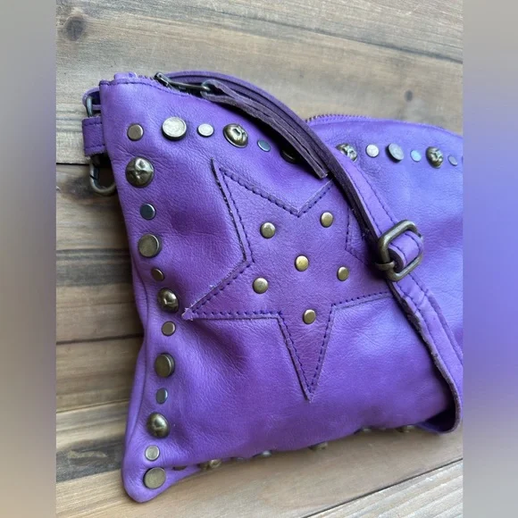 Viola Castellani Milano Studded Italian Leather ‘Star’ Patch Crossbody Handbag - Picture 3 of 14